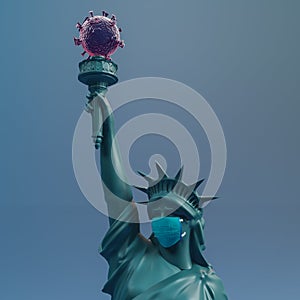 Statue of liberty wear surgery mask . Save USA from Coronavirus Covid 19. 3d rendering