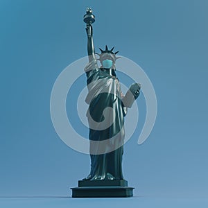 Statue of liberty wear surgery mask . Save USA from Coronavirus Covid 19. 3d rendering