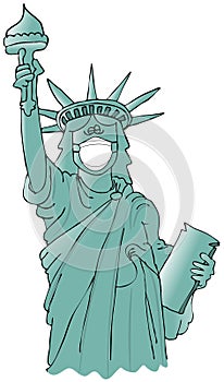 Statue of Liberty wearing a face mask
