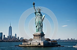 the statue of liberty with world trade center background, landmarks of new york city