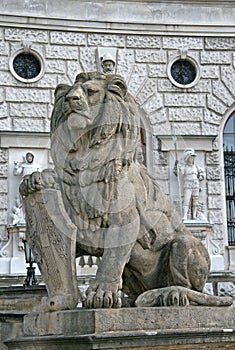 Statue of a lion with a shield, Hofburg Palace, Vienna, Austria