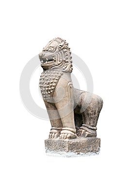 Statue of lion or singha style ancient asia on isolated background