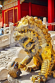 Statue of Lions inside the territory of the Forbidden City Muse