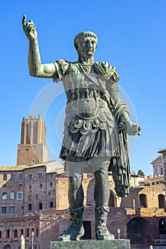 statue located next to the palatine hill in representation of SPQR emperor caesari nervae f traiano optimo principi photo