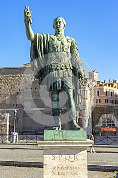 statue located next to the palatine mount in representation of SPQR emperor caesarinervaef, tralano optimo principi