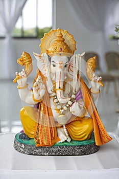 Manmade statue of lord Ganesh, the elephant-headed Hindu God.
