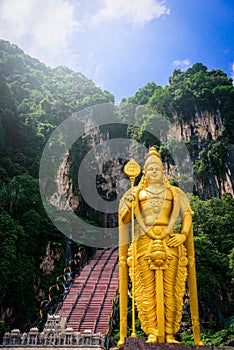 Statue of Lord Muragan and entrance at Batu Caves in Kuala Lumpur, Malaysia.