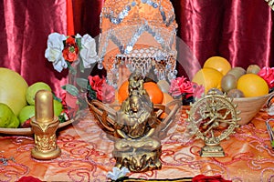 Statue of lord Shiva on altar