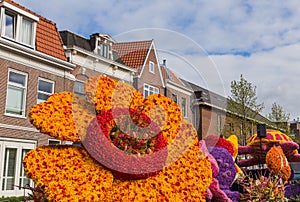 Statue made of tulips on flowers parade in Haarlem Netherlands