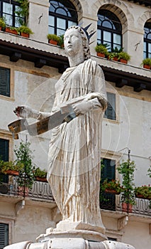 Statue of Madonna Verona in Erbe Square in Verona