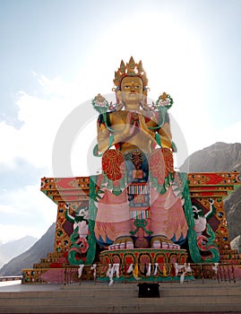 Statue of Maitreya Buddha Image in Tibetan Stlye at Diskit Monastery, Nubra Valley, Ladakh North India photo