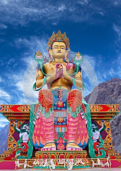 Statue of Maitreya Buddha near Diskit Monastery in Ladakh, India photo