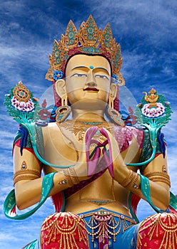 Statue of Maitreya Buddha near Diskit Monastery in Nubra valley, India photo