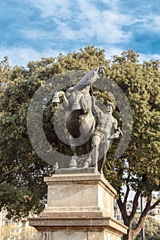 The statue of a man with a horse. Catalonia Square.