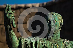 Statue of Marco Coceyo Nerva in brass, street Via dei Fori Imperiali. Rome, Italy