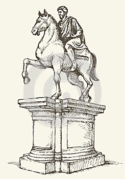 Statue of of Marcus Aurelius. Vector drawing photo
