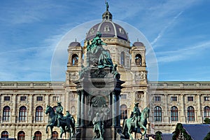 Statue of Maria Theresa and the Museum of Natural History in background - landmark attraction in Vienna, Austria