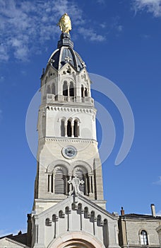 Statue of Mary on top of Chapel de la Vierge at Basilica of Notre Dame de Fourviere in Lyon