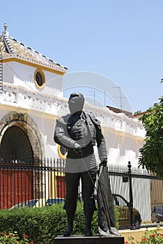 Statue of Matador Curro Romero outside the bullring in Seville, Spain