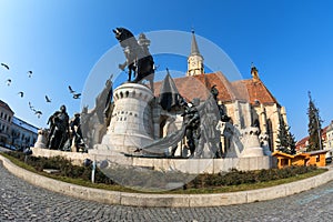 statue of mathias rex in unirii square, cluj-napoca