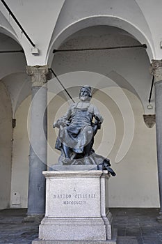 Statue of Matteo Civitali sculptor architect in Loggia of Palazzo del Pretorio. Old City of Lucca. Tuscany region. Italy photo