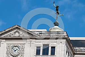 Statue of Mercurius on Roof of beautiful building in Habana Vieja, Havanna, Cuba