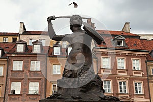 Statue of the Mermaid of Warsaw at the Old Town Square in Warsaw