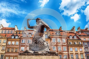 The Statue of Mermaid of Warsaw, Polish Syrenka Warzawska, a symbol of Warsaw