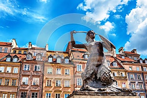 The Statue of Mermaid of Warsaw, Polish Syrenka Warzawska, a symbol of Warsaw