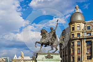 Statue of Michael the Brave near Univeristy square in Bucharest photo