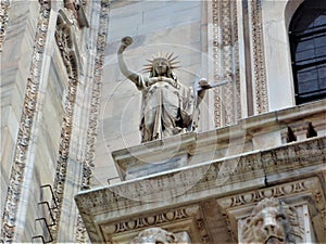 Statue on the Milan Duomo facade, Italy. Art, history and architecture