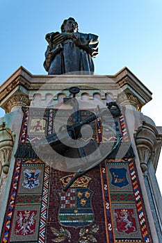 Statue of monk and poet Andrija Kacic in the center of the sea city of Makarska, Croatia