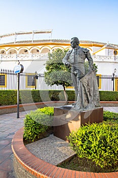 Statue and monument to the Torero Curro Romero in Seville, Andalucia, Spain