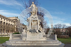 Burggarten garden. Statue of Mozart - landmark attraction in Vienna, Austria