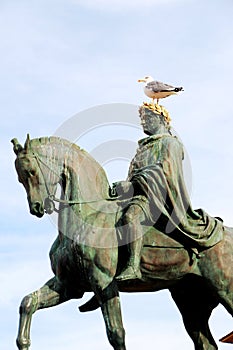 Statue of Napoleon Bonaparte on a horse in Diamant Square, Ajaccio, Corsica, France