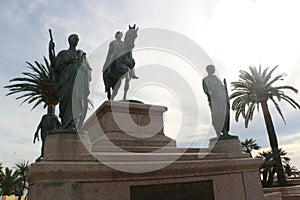 Statue of Napoleon Bonaparte on a horse in Diamant Square, Ajaccio, Corsica, France