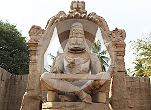 Statue of Narasimha, Karnataka, Hampi, India, ruins of the city of Vijayanagar
