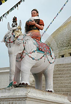 Statue near Bodnath stupa in Nepal, Katmandu photo