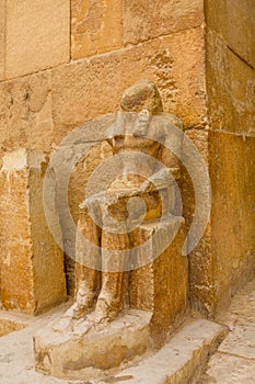 Statue near the great pyramids in Giza plateau. Cairo, Egypt