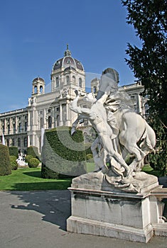 Statue near Museum of Natural History and the Art History Museum in Vienna, Austria