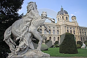 Statue near Museum of Natural History and the Art History Museum in Vienna, Austria