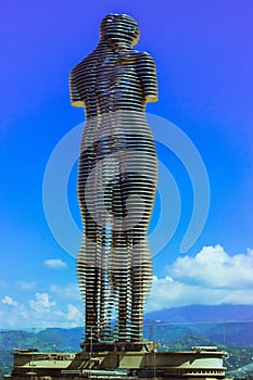 Statue of Nino and Ali at daytime on the sky background. Batumi,Georgia at august of 2018