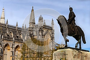 Statue of Nuno Alvares Pereira in front of the Batalha Monastery photo