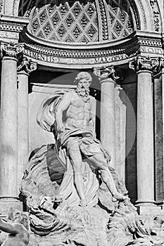 Statue of Oceanus in the center of the Trevi fountain by Nicola Salvi and Giuseppe Pannini in 1762 Rome, Italy