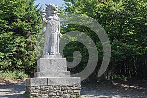 Statue of pagan god Radegast in summer day on Radhost, Beskid mountains, Czech Republic