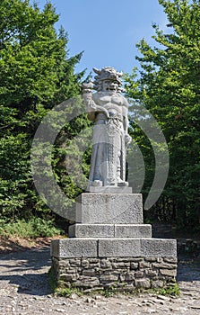 Statue of pagan god Radegast in summer day on Radhost, Beskid mountains, Czech Republic