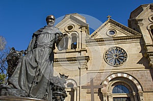 A statue of the patron saint for which the St. Francis of Assisi Cathedral in Santa Fe, NM was named