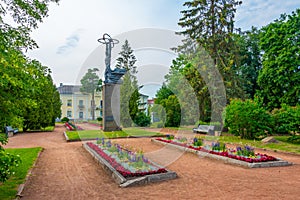 Statue of peaceful atom in Estonian town Sillamae