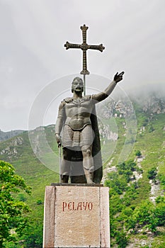 Statue of Pelagius of Asturias, known in Spanish as Pelayo at Covadonga, Asturias, Spain