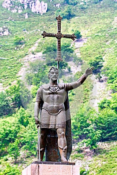 Statue of Pelagius of Asturias, known in Spanish as Pelayo at Covadonga, Asturias, Spain